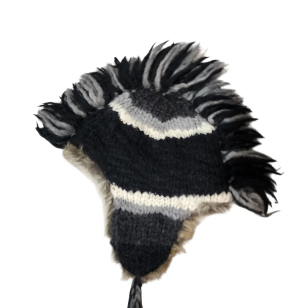 American Eagle Outfitters Mohawk Trapper Hat Wool Alpaca Faux Fur Black Grey OS